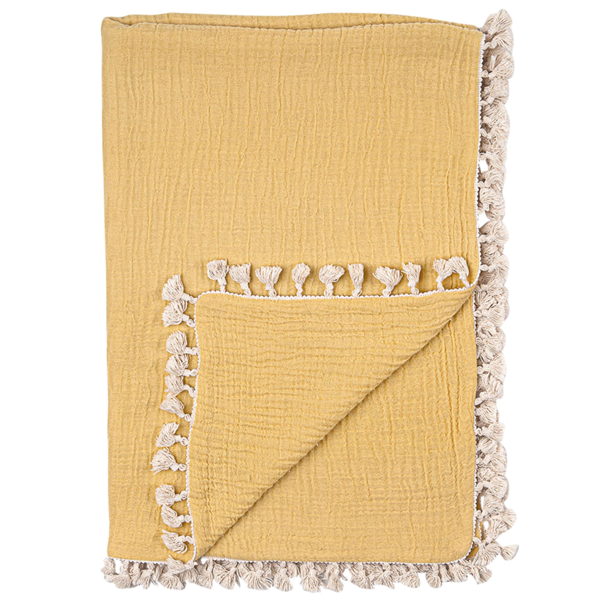 Yellow muslin blanket on white background