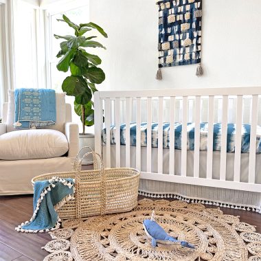 Tie dye blue crib sheet for baby's nursery