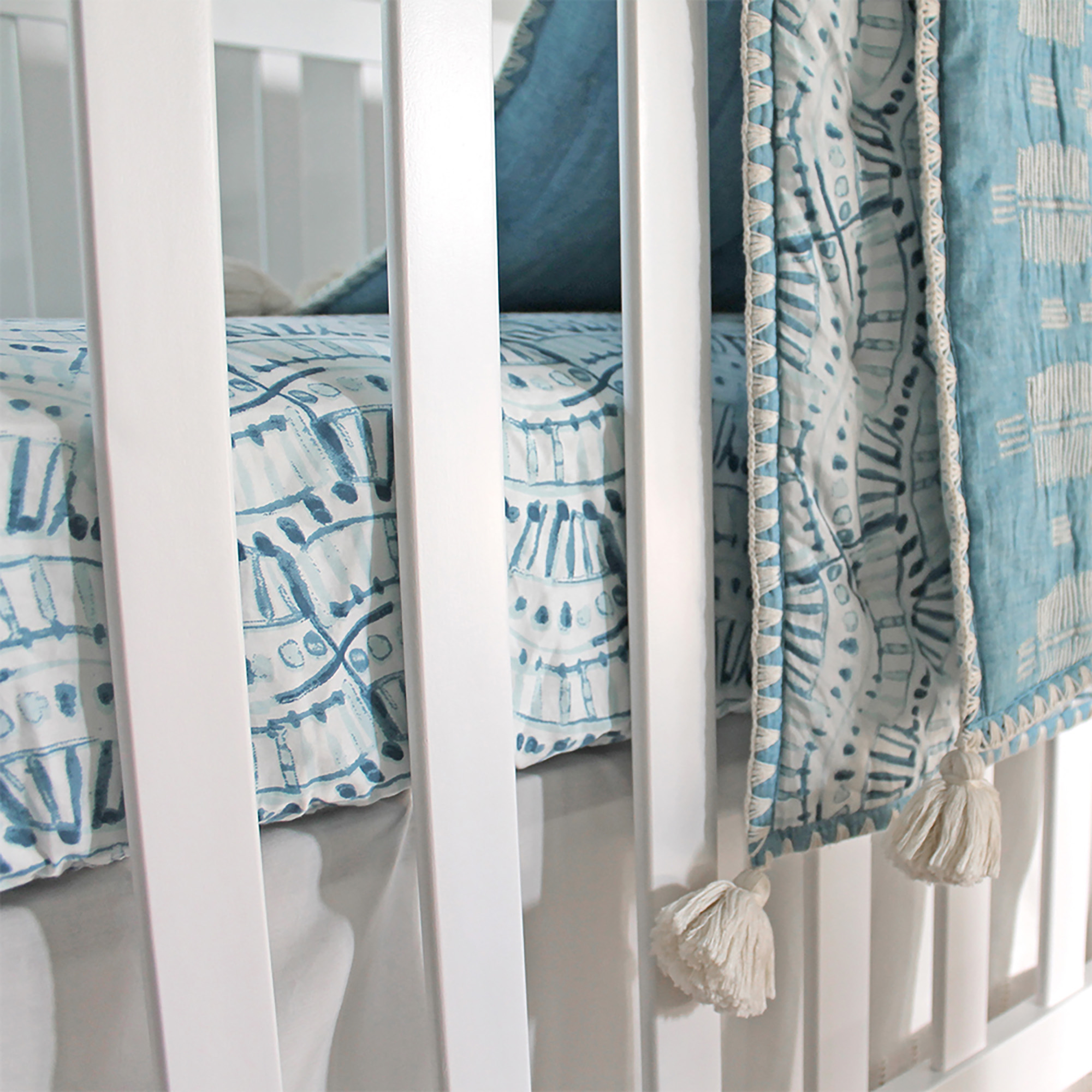 Caspian Crib Sheet (Indigo) Crib Bedding Sets Crane Baby