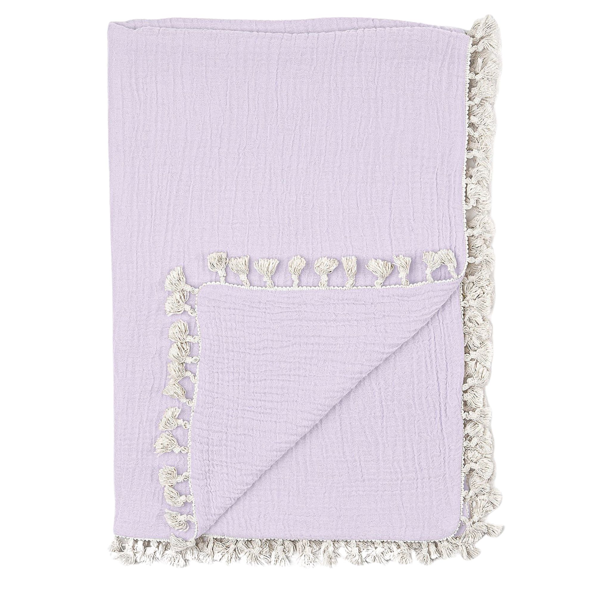 Purple muslin blanket on white background