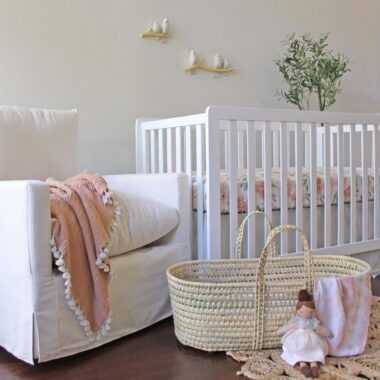 Crib and rocking chair in a nursery