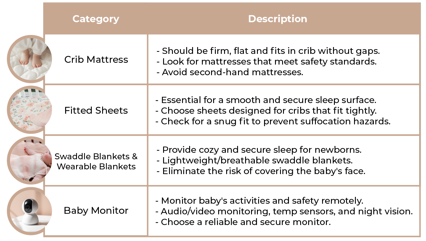 Safe crib accessories table graphic