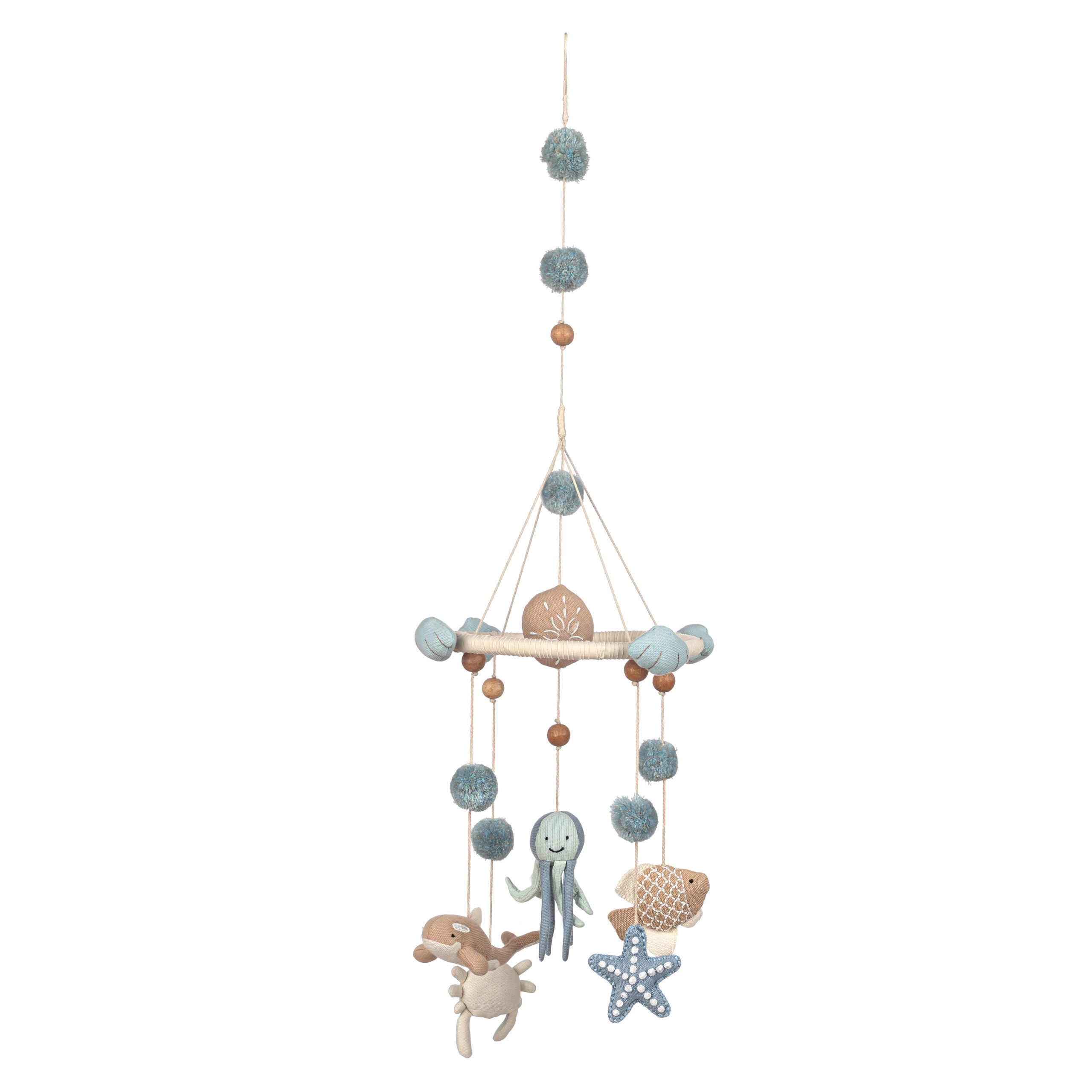 An ocean themed nursery ceiling hanging mobile on a white background