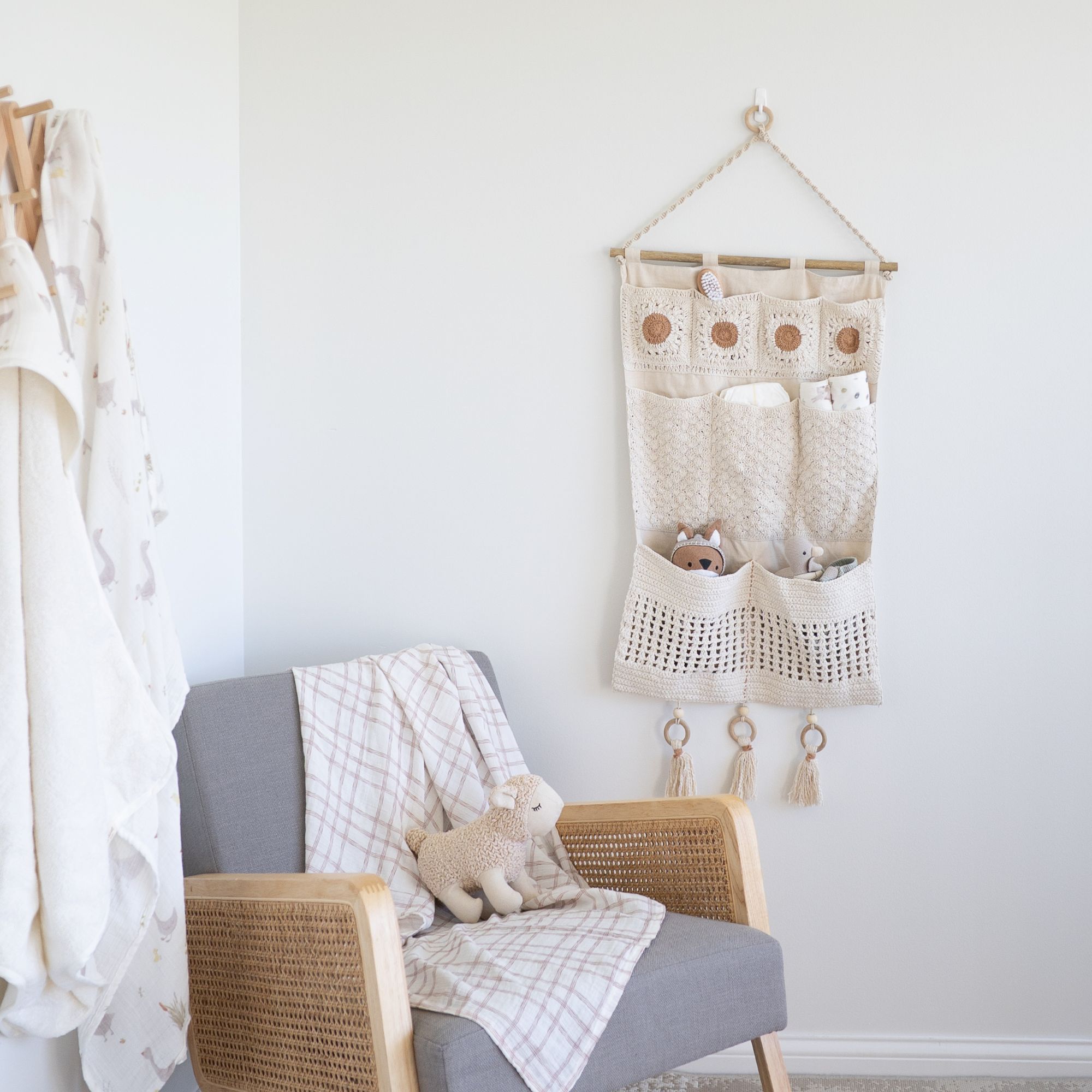 Nursery Wall Storage - Crochet Wall Organizer | Crane Baby